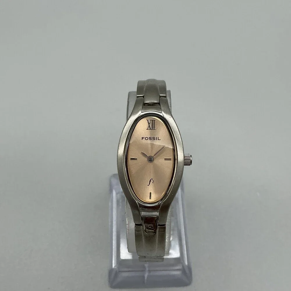 Fossil F2 ES-9149 Womens Watch 20mm Oval Silver Tone Stainless New Battery 6.25